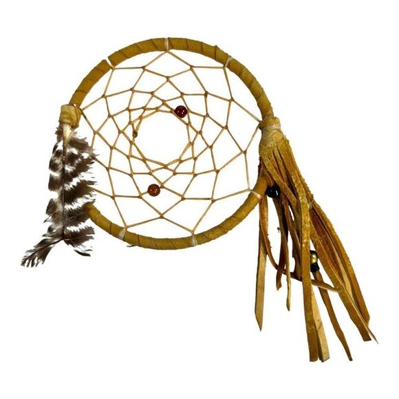 Handcrafted Dreamcatcher Authentic Southwest Feathers & Beads 5”  For Home Decor - Picture 1 of 4